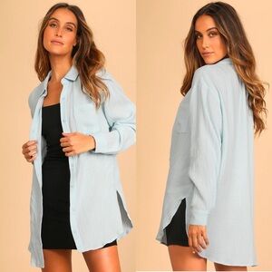 Lulus Easy To See Light Blue Oversized Button-Up Top